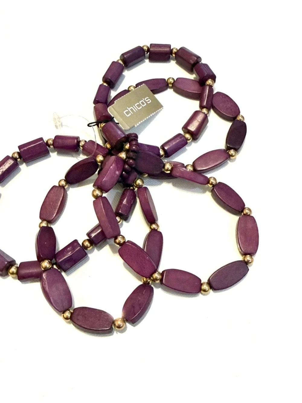 CHICO'S Plumb Purple Beaded Stretch Bracelet Set NWT